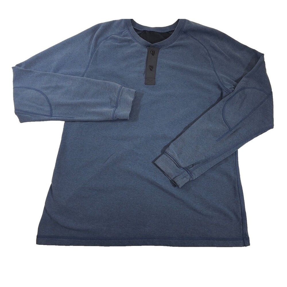 LULULEMON Men's XL‎ 2 Button Long Sleeve Henly Shirt T-Shirt Tee In Blue EUC